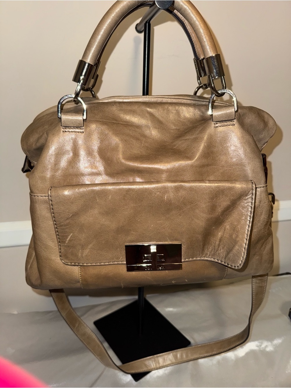 Calvin Klein Vintage Taupe Leather Tote Handbag - Women Bags